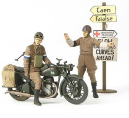 1:35 British BSA M20 Motorcycle w/Military Police Set Tamiya Model Kit: 35316 - Image 1