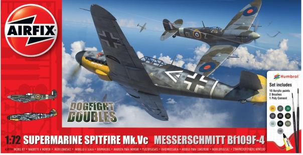 1:72 Supermarine SPitfire Mk.Vc & Messerschmitt Bf109f-4 Dogfight Double Gift Set Airfix Model Kit: A50194 - Image 1