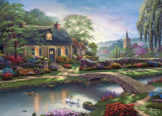 1000 Piece - Thomas Kinkade Stoney Creek Cottage Gibsons Jigsaw Puzzle G6377 - Image 1